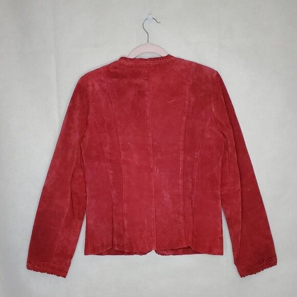 Kasper Sportswear Suede 100% Leather Laced Ruffle Holiday Jacket - Picture 7 of 8